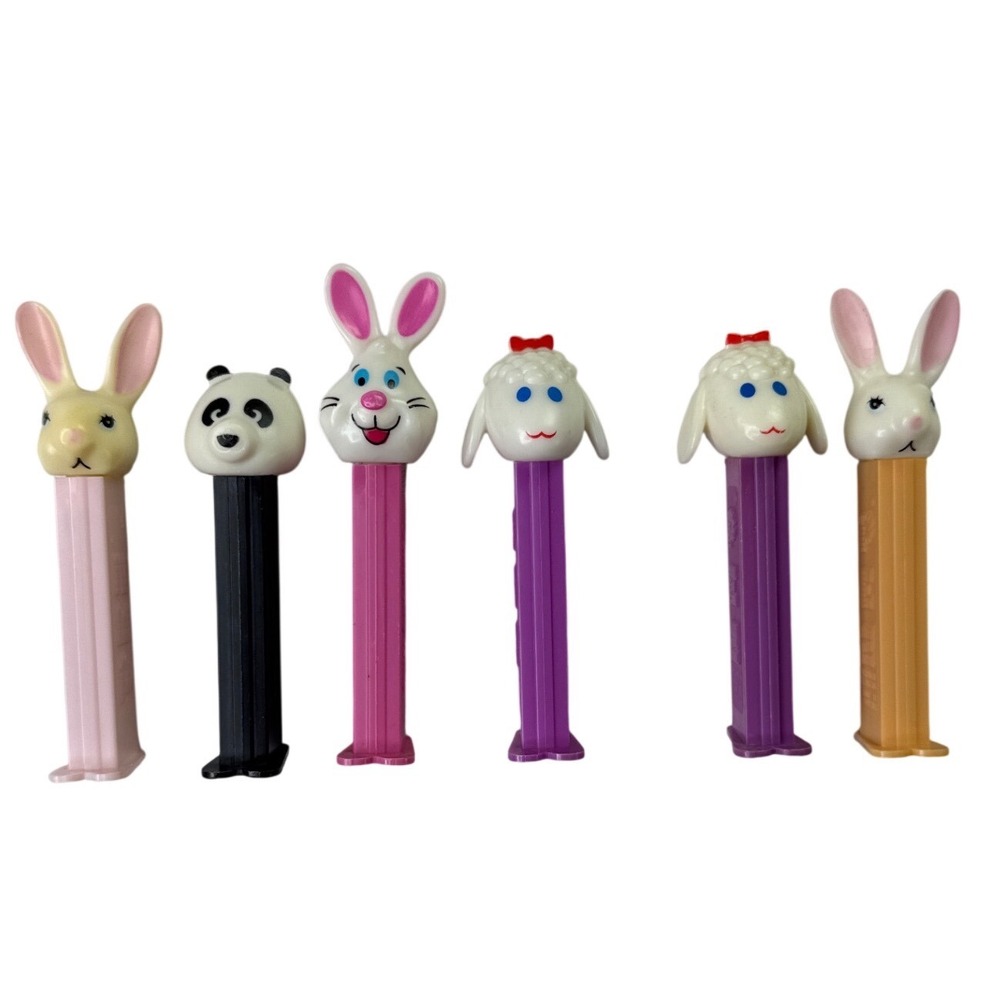 Vintage PEZ Dispenser Lot of 6 Easter Bunnies Lambs and Panda Collection